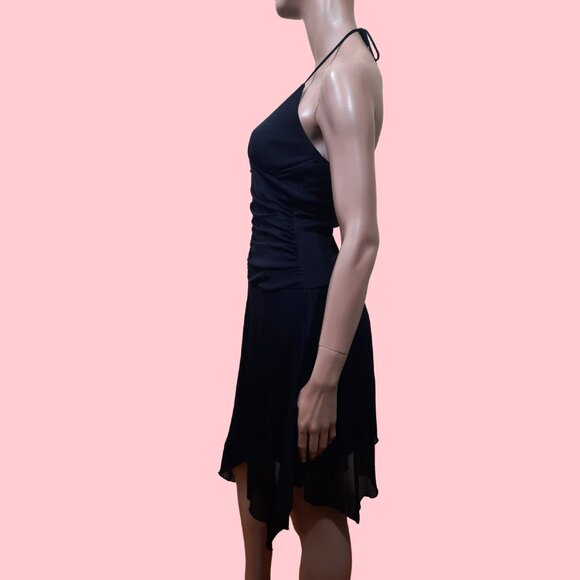 90s Y2K Black Mesh Dress Ruched Asymmetric Halter Party Cocktail size M - Picture 5 of 6